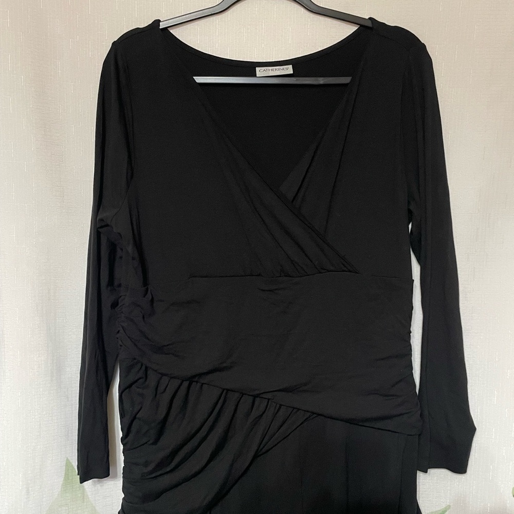 Plus size 0X V neck Black Dress soft & stretch minimalist
